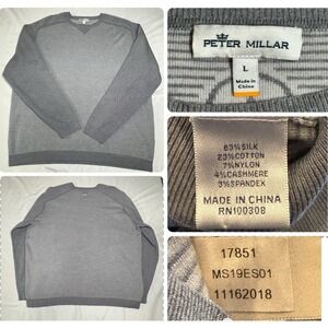 Peter Millar Sweater Mens Large Gray Striped Crown Silk Cashmere Blend Crewneck